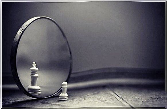 Chess piece looks in the mirror