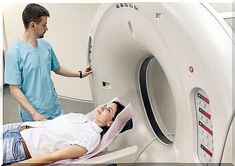 Woman doing an MRI test.