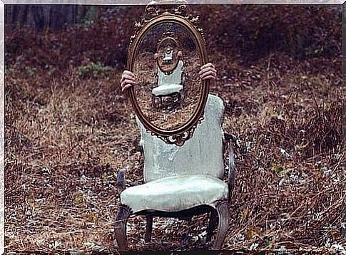 Chair and mirror outside