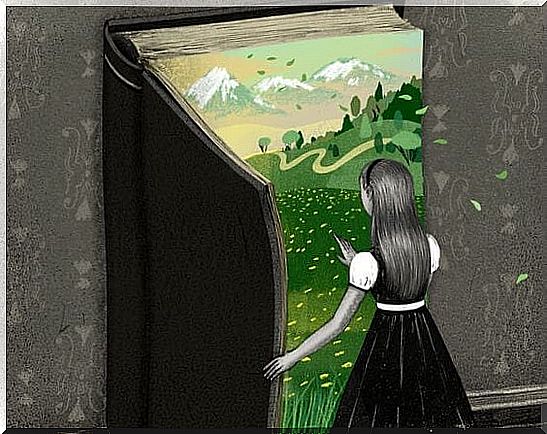 Girl opens big book, by SIUM and Soizick Meister