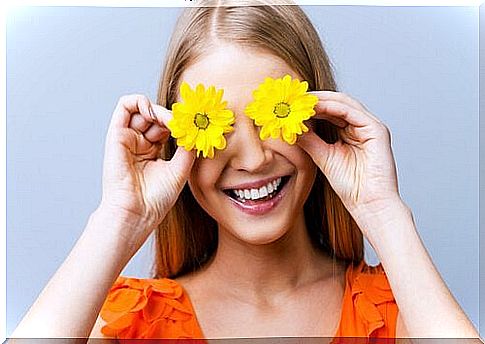 woman flowers eyes