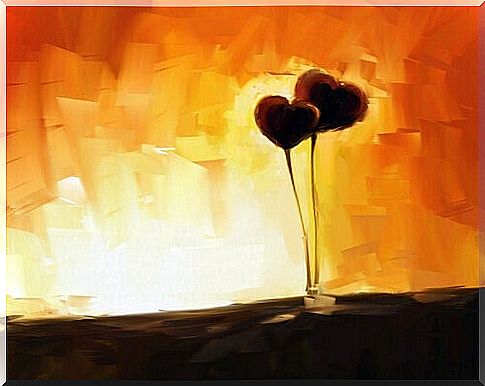 Heart balloons at sunset