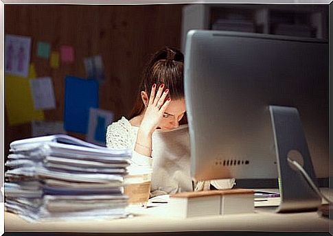 Woman with anxiety at work